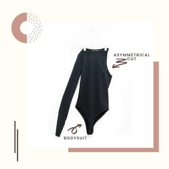 Zara Tops - Zara Black Asymmetrical Stretchy Bodysuit Top